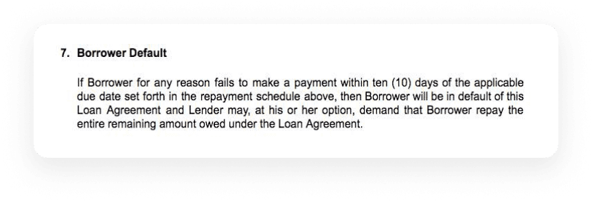 free loan agreement default clause