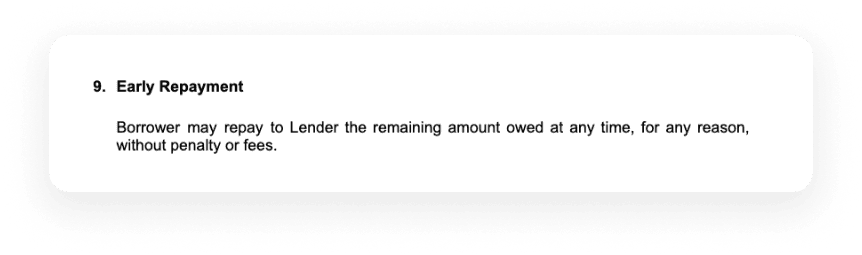 free loan agreement no early repayment penalty