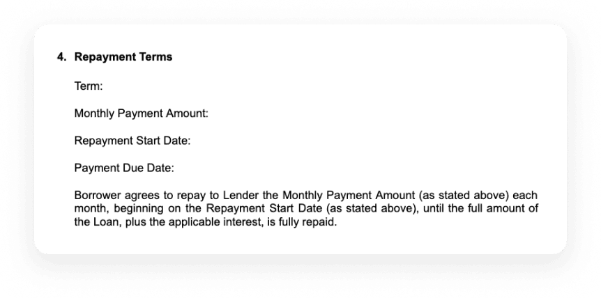 free loan agreement repayment duration amount