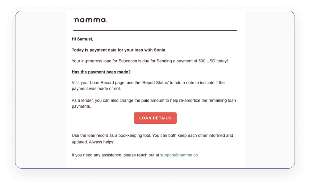 Screenshot of payment reminders