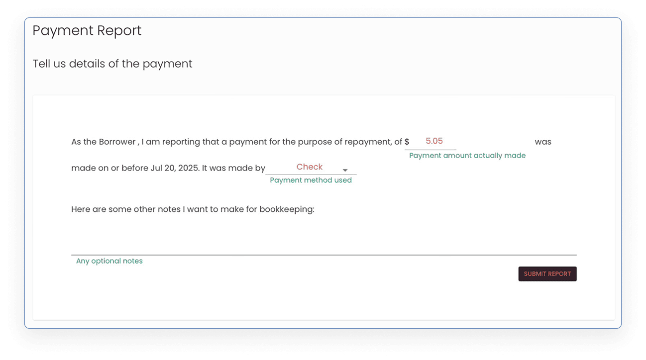 Borrower report payment screenshot