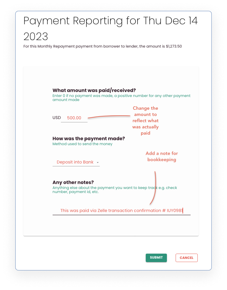 borrower report payment to your lender